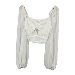 For Love And Lemons Light Blue Puff Sleeve Crop Blouse